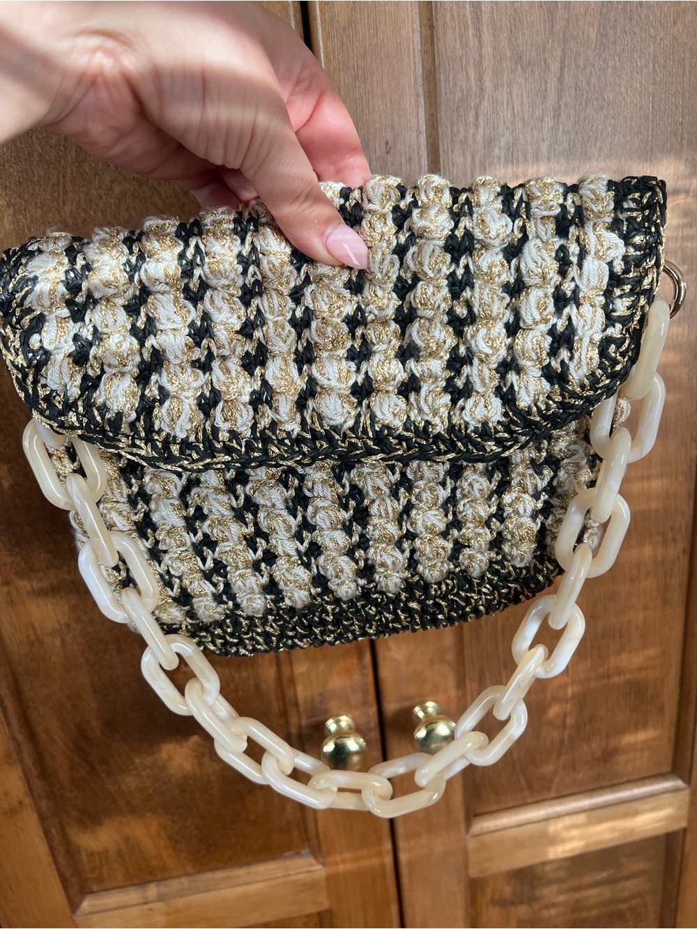 My Beachy Side | Handmade Black Gold Cream Hand-knit Purse - Picture 10 of 16